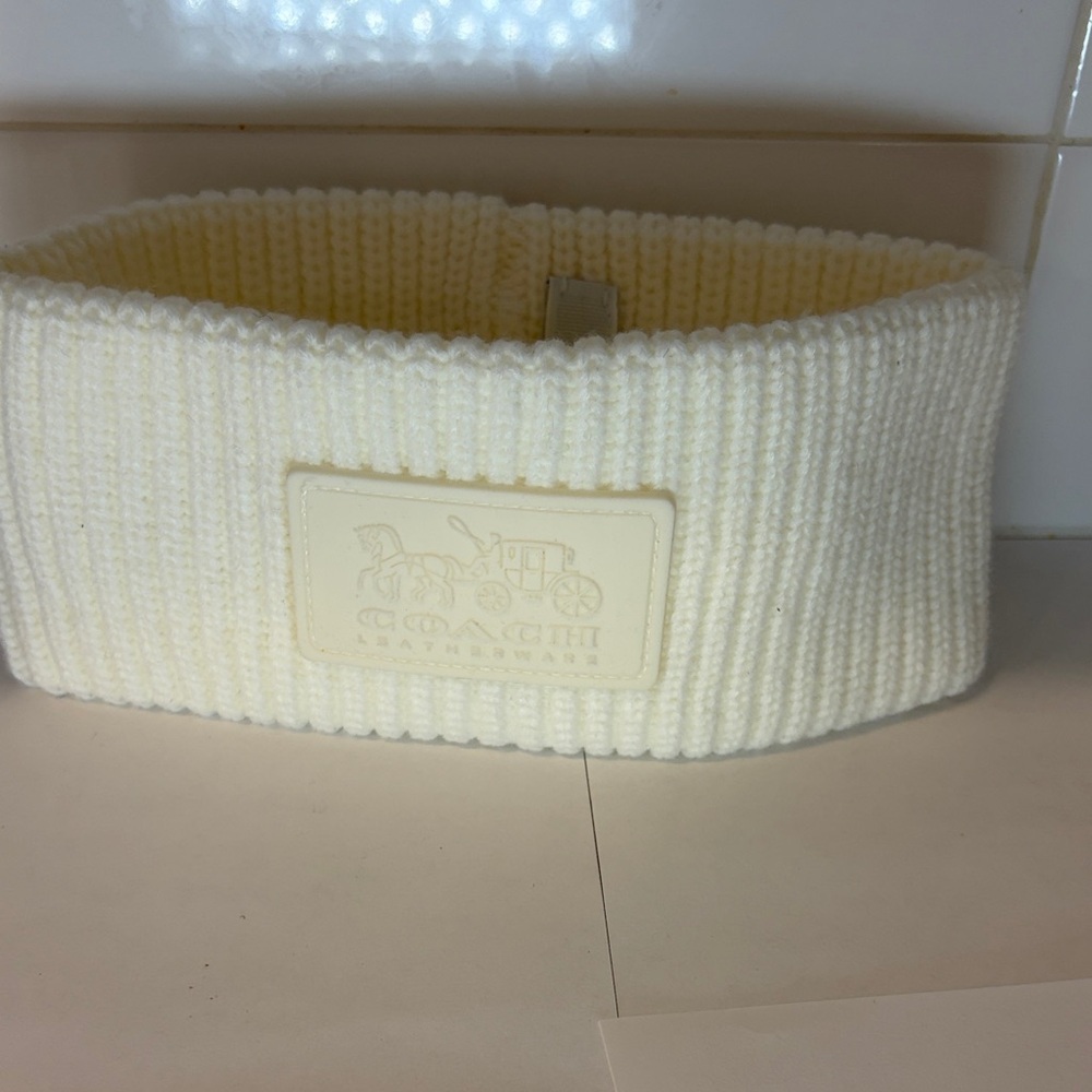 Coach Cream Knit Headband Winter Ear Warmer Logo Patch - Picture 2 of 3